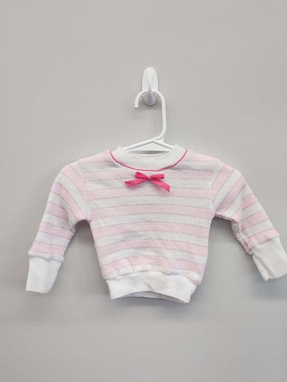 Vintage Bragabouts Pink Striped Metallic Baby Sweater 12M Made USA